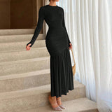 dresses : Robe Maxi Femme Manches Longues in Noir van Seroa