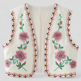 other : Gilet Bohème Brodé à Motifs Floraux Coton Femme in Rose van Seroa