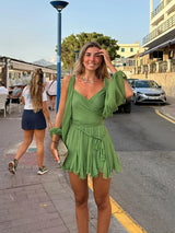 dresses : Mini Robe Femme Manches Longues Vert in van Seroa