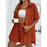 dresses : Short Femme Décontracté Ensemble Boutons in Rouge van Seroa