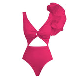 swimwear : Maillot de Bain à Découpes avec Volants et Design Asymétrique Femme in Rose van Seroa