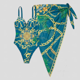 Swimwear : Maillot de Bain Une Pièce Femme Noir Col V, Bretelles Larges, Couverture Totale - S-XL in Vert van Seroa