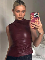 top blouses : Débardeur Femme sans Manches Vintage Cuir Ajustée in van Seroa