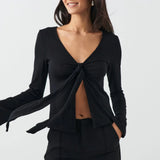 top blouses : Top Femme Manches Longues in Noir van Seroa