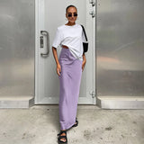 skirts : Jupe Maxi en Satin avec Taille Haute Femme in Pourpre van Seroa