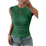 top blouses : Top Femme sans Manches Denim Ajustée in Vert van Seroa