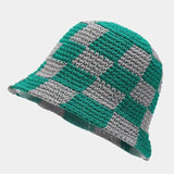 Women's Hat : Bob Femme Blanc et Noir à Carreaux en Coton, au Crochet Artisanal in Vert et blanc Une mesure van Seroa