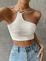 Hauts pour femmes : Top Femme Asymétrique Bretelles Hauts in Blanc van Seroa
