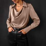 top blouses : Blouse Femme Chemise Soie Élégant in Marron van Seroa