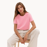 top blouses : T-shirt Femme Coton Col Rond Élégant in Rose van Seroa