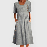 Damesjur : Femmes Robe Midi avec Rayures et Détails boutonnés - Coupe Confortable in Gris van Seroa