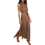 dresses : Robe Maxi Femme en Satin Élégante pour Soirée - Plusieurs Couleurs Disponibles in Marron van Seroa