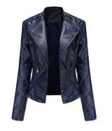 Autumn Collection : Veste Cuir Décontractée Polyester Femme Autumn Collection in Bleu Foncé van Seroa