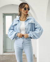 Manteaux et vestes pour femmes : Veste Femme Boutonné Courte Mode in Bleu clair van Seroa