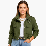 Vestes et manteaux pour femmes : Veste Femme Courte Fonctionnelle Utilitair in Vert foncé van Seroa