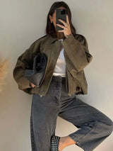 Autumn Collection : Veste Femme Décontractée en Daim Ample Marron Ver in van Seroa
