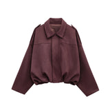 Autumn Collection : Veste Femme Décontractée en Daim Ample Marron Ver in rouge van Seroa