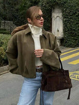 Autumn Collection : Veste Femme Décontractée en Daim Ample Marron Ver in van Seroa