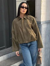 Autumn Collection : Veste Femme Décontractée en Daim Ample Marron Ver in van Seroa