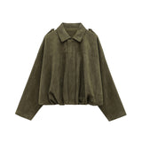 Autumn Collection : Veste Femme Décontractée en Daim Ample Marron Ver in vert armée van Seroa