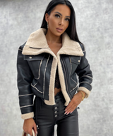 Autumn Collection : Veste en Cuir Véritable Doublure Polaire Femme in Noir van Seroa