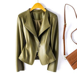 Autumn Collection : Veste en Cuir Noir Femme - Élégante & Tendance - Toutes Tailles in Vert olive van Seroa