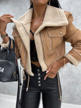 Autumn Collection : Veste en Cuir Véritable Doublure Polaire Femme in Marron clair van Seroa