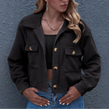 Autumn Collection : Veste Femme Velours Tendance Côtelé in Noir van Seroa