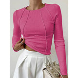 top blouses : Top Femme Manches Longues Tendance Côtelé in Rose clair van Seroa