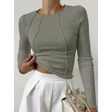 top blouses : Top Femme Manches Longues Tendance Côtelé in Gris van Seroa