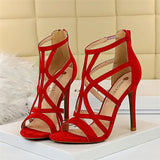 sandals : Sandales Gladiateur Femme en Cuir à Talon - Élégantes et Confortables in Rouge van Seroa