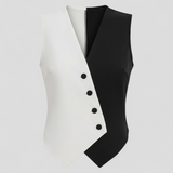 top blouses : Blouse Sans Manches avec Boutons Asymétriques Femme in Noir Blanc van Seroa