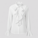 top blouses : Blouse Élégante à Volants avec Manches Statement Femme in Blanc van Seroa