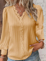 top blouses : Blouse Femme Bohème Dentelle in Jaune van Seroa