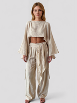 Outfit Sets : Ensemble d'été Femme en Lin 2 Pièces : Chemise Manches Courtes et Pantalon Large Élégant in van Seroa