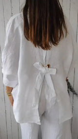 top blouses : Chemise Blanche Femme en Lin Décontractée - Confortable et Élégante in van Seroa