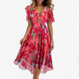 Dresses : Robe Midi Florale Neutre en Similicuir pour Femme - Élégante, Polyvalente in Rossa van Seroa