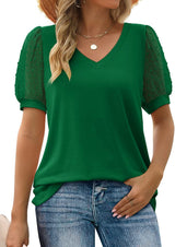 top blouses : T-shirt Femme Manches Bouffantes Col in Vert van Seroa