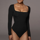 top blouses : Body sans coutures à manches longues et encolure carrée Femme in Noir van Seroa