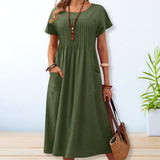 dresses : Robe Femme Décontracté Coton Midi in Vert van Seroa