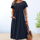 dresses : Robe Femme Décontracté Coton Midi in Bleu van Seroa