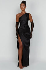 dresses : Robe de soirée en satin, asymétrique avec fente haute Femme in van Seroa