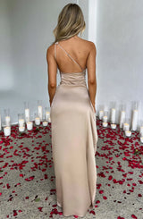 dresses : Robe de soirée en satin, asymétrique avec fente haute Femme in van Seroa