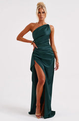 dresses : Robe de soirée en satin, asymétrique avec fente haute Femme in van Seroa