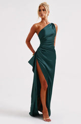 dresses : Robe de soirée en satin, asymétrique avec fente haute Femme in van Seroa