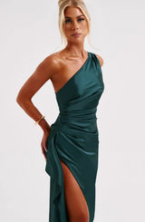 dresses : Robe de soirée en satin, asymétrique avec fente haute Femme in van Seroa