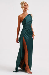 dresses : Robe de soirée en satin, asymétrique avec fente haute Femme in van Seroa