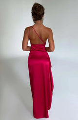 dresses : Robe de soirée en satin, asymétrique avec fente haute Femme in van Seroa