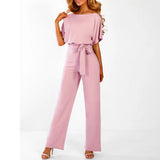 dresses : Combinaison Femme Fluide Élégante Ceinturée Large Parfaite in Rose van Seroa