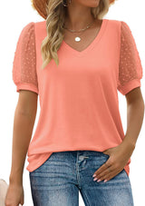 top blouses : T-shirt Femme Manches Bouffantes Col in Rose van Seroa